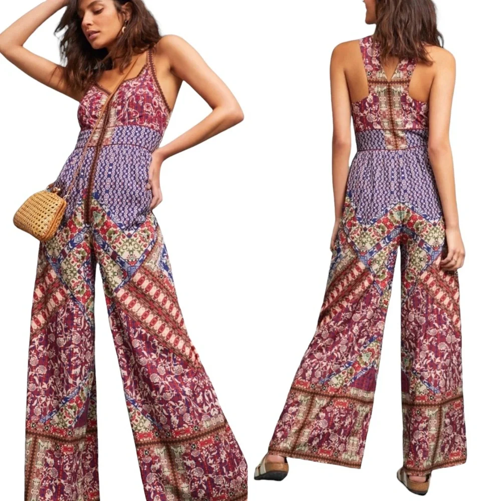 Anthropologie Bhanuni By Jyoti Blythe Wide Leg Boho Jumpsuit 8 NWT